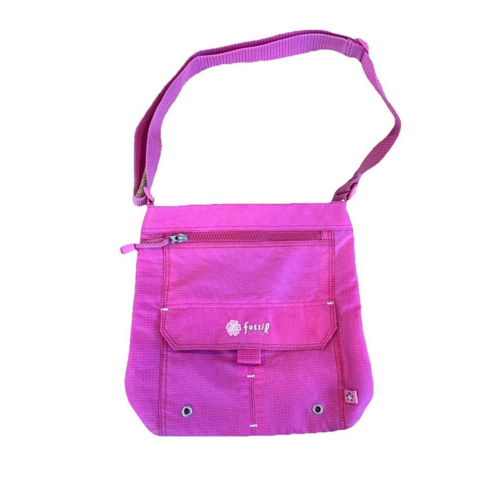 Vintage Y2K Fossil Surfco Canvas Shoulder Bag Pink Blue Hibiscus Island Hawaiian